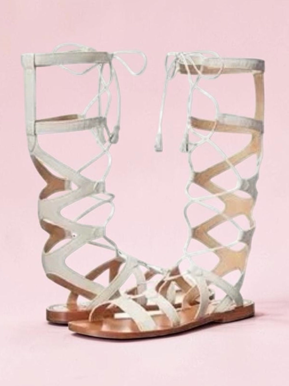 Frye Ruth Tall Gladiator Sandals White Leather Lace Up Tassel Size 10